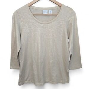 Chicos Zenergy Top Womens 0 US Small Gold Crew Neck 3/4 Sleeve Tee Casual Ladies